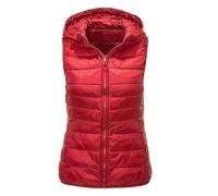 Shffuw Black Jackets for Women UK Unisex Casual Solid Vest Zipper Pocket Loose Sleeveless Jacket Hooded Coat Womens Vests Coats (Red, XL)