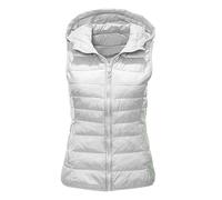 Shffuw Black Jackets for Women UK Unisex Casual Solid Vest Zipper Pocket Loose Sleeveless Jacket Hooded Coat Womens Vests Coats (White, XL)