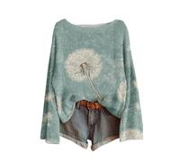 Shffuw Bohemian Floral Art Print Knitted Jumpers for Woman UK, Oversized Crew Neck Long Sleeve Lightweight Sweaters Casual Fashion Daily Jumper Thermal Comfy Sweater for Autumn Winter (E-Sky Blue, M)