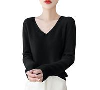 Shffuw Cashmere Knit Jumper for Woman UK, Oversized V Neck Lightweight Long Sleeve Pullover Tops Autumn Winter Casual Fashion Style Sweaters Soft Comfortable Thermal Stretchy Jumper (Black-1, XXL)