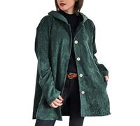 Shffuw Corduroy Hooded Coats for Woman UK, Oversized Long Sleeve Button Down Jackets with Pockets Solid Color Fashion Casual Tops Thermal Soft Comfy Lightweight Coat for Autumn Winter (Green, XXXL)