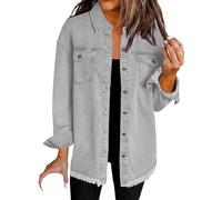 Shffuw Denim Jackets Women Button Down Long Sleeves Jean Coat Ladies Casual Oversized Fall Jackets For Women Uk Stretch Boyfriend Jean Trucker Jacket Womens Coatigan With Collared Neckline And Pockets