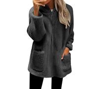 Shffuw Fleece Coat for Women UK, FluffyFashionable Casual Full Zip Jackets Oversized Warm ComfyHoodiewith Pockets Autumn Winter Lightweight Soft Outwear Everyday Walking Overcoat (Black, S)