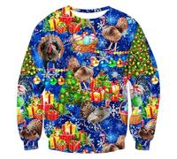 Shffuw Funny Christmas Jumpers for Women Cute Cat Christmas Jumper Novelty Dinosaur Jumper Ladies Xmas Tops Knitting Patterns for Women Unisex Oversized Winter Tops Comfy Crew Neck Sweaters