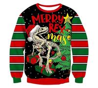Shffuw Funny Christmas Jumpers for Women Cute Cat Christmas Jumper Novelty Dinosaur Jumper Ladies Xmas Tops Knitting Patterns for Women Unisex Oversized Winter Tops Comfy Crew Neck Sweaters