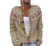 Shffuw Jumpers for Women Uk Art Floral Print Knitted Cardigans Button Down Long Sleeves Open Neck Oversized Jumpers warm comfy Lightweight Soft Sweaters for Autumn Winter Sweater