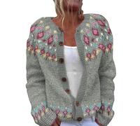 Shffuw Jumpers for Women Uk Art Floral Print Knitted Cardigans Button Down Long Sleeves Open Neck Oversized Jumpers warm comfy Lightweight Soft Sweaters for Autumn Winter Sweater