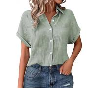 Shffuw Linen Tops for Women UK Summer Ladies Casual Button Down Short Sleeve Tunic Blouses Textured Collared Solid Elegant T-Shirts Oversized Trendy Lounge Cotton Baggy Tshirts Size S-5XL