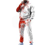 Shffuw Men's Halloween 3D Blood Print Tracksuit Set, Spooky Hooded Sweatshirt and Joggers, Horror Theme Costume Party Outfit for Halloween Night, Casual Loose Fit Warm Comfy Wear