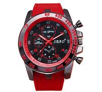 Shffuw RD Analog Luxury Modern Quartz Sport Stainless Wrist Fashion Watch Men Steel Sport Watch Cat Theme (Red, One Size)