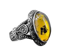 Shffuw Rings for Woman Vintage Large Oval Natural Stone Rings Mens Vintage Inlaid Yellow Red Zircon Rings Womens Wedding Rings Jewelry for Women Rings (Yellow, 9)