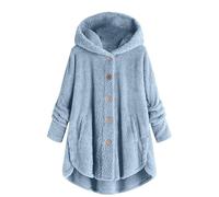 Shffuw Sherpa Cardigan for Women UK Fuzzy Fleece Teddy Thickened Jacket with Pocket Button Up Hoodie Ladies Autumn Winter Warm Fur Coat Oversized Outwear Solid Lightweight Coats Loose Fluffy Ovewrcoat