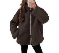 Shffuw Teddy Fleece Jacket Women Full Zip Soft Sherpa Fleece Ladies Fluffy Jackets Solid Color Long Sleeve Coats Autumn Winter Comfy Warm Crew Neck Sweatshirts Wool Coat Outwear With Pockets