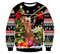 Shffuw Ugly Christmas Jumpers for Women Cute Dinosaur Christmas Jumper Novelty Sloth Cat Xmas Jumper Knitting Patterns for Women Crew Neck Sweaters Comfy Ladies Xmas Tops Unisex Oversized Winter Tops