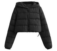Shffuw Warm Jackets for Teen Girls Short Simple Solid Color Hooded Hand Stuffed Cotton Jacket Women'S Wear Women Casual Coat (Black, M)