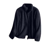 Shffuw Woman's Fleece Jacket Autumn Winter Loose Stand Up Collar Solid Color Lined Coat with Zip Up Soft Warm Casual Outwear Fashion Comfy Overcoat for Walking & Everyday (b-Black, M)