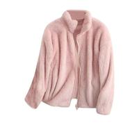 Shffuw Woman's Fleece Jacket Autumn Winter Loose Stand Up Collar Solid Color Lined Coat with Zip Up Soft Warm Casual Outwear Fashion Comfy Overcoat for Walking & Everyday (a-PK2, XL)