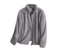 Shffuw Woman's Fleece Jacket Autumn Winter Loose Stand Up Collar Solid Color Lined Coat with Zip Up Soft Warm Casual Outwear Fashion Comfy Overcoat for Walking & Everyday (b-C, M)