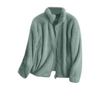 Shffuw Woman's Fleece Jacket Autumn Winter Loose Stand Up Collar Solid Color Lined Coat with Zip Up Soft Warm Casual Outwear Fashion Comfy Overcoat for Walking & Everyday (a-GN1, L)