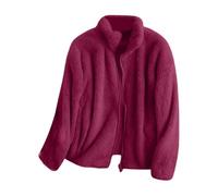Shffuw Woman's Fleece Jacket Autumn Winter Loose Stand Up Collar Solid Color Lined Coat with Zip Up Soft Warm Casual Outwear Fashion Comfy Overcoat for Walking & Everyday (b-Red, M)