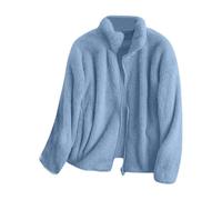 Shffuw Woman's Fleece Jacket Autumn Winter Loose Stand Up Collar Solid Color Lined Coat with Zip Up Soft Warm Casual Outwear Fashion Comfy Overcoat for Walking & Everyday (a-Blue, XXL)