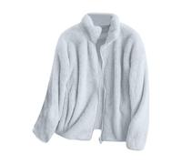 Shffuw Woman's Fleece Jacket Autumn Winter Loose Stand Up Collar Solid Color Lined Coat with Zip Up Soft Warm Casual Outwear Fashion Comfy Overcoat for Walking & Everyday (b-BU3, L)