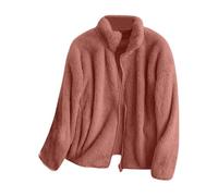 Shffuw Woman's Fleece Jacket Autumn Winter Loose Stand Up Collar Solid Color Lined Coat with Zip Up Soft Warm Casual Outwear Fashion Comfy Overcoat for Walking & Everyday (b-Orange, L)