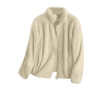 Shffuw Woman's Fleece Jacket Autumn Winter Loose Stand Up Collar Solid Color Lined Coat with Zip Up Soft Warm Casual Outwear Fashion Comfy Overcoat for Walking & Everyday (b-Beige, M)