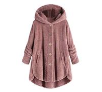 Shffuw Women's Cardigan Teddy Fleece Jacket Ladies Oversized Button Up Hoodie Winter Fluffy Jacket Plain Cozy Fuzzy Sherpa Hoodie Warm Plush Coat Thickened Outwear Casual Lightweight Overcoat Pink