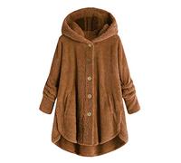 Shffuw Women's Cardigan Teddy Fleece Jacket Ladies Oversized Button Up Hoodie Winter Fluffy Jacket Plain Cozy Fuzzy Sherpa Hoodie Warm Plush Coat Thickened Outwear Casual Lightweight Overcoat Brown