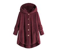 Shffuw Women's Cardigan Teddy Fleece Jacket Ladies Oversized Button Up Hoodie Winter Fluffy Jacket Plain Cozy Fuzzy Sherpa Hoodie Warm Plush Coat Thickened Outwear Casual Lightweight Overcoat Wine