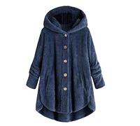 Shffuw Women's Cardigan Teddy Fleece Jacket Ladies Oversized Button Up Hoodie Winter Fluffy Jacket Plain Cozy Fuzzy Sherpa Hoodie Warm Plush Coat Thickened Outwear Casual Lightweight Overcoat Navy
