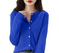 Shffuw Women's Cardigans Ladies Cashmere Button Down Long Sleeve Classic Crew Neck Solid Color Knitted Cardigan Autumn Winter Soft Sweater Oversized Cotton Sweaters Lightweight Jumpers for Women UK