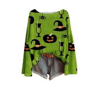 Shffuw Women's Halloween Print Jumper Oversized Casual Knit Sweater Crew Neck Long Sleeve Sweater Soft Warm Cosy Jumpers for Autumn Winter