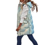 Shffuw Women's Long Hooded Quilted Gilets Zip Up Sleeveless Waistcoat Shiny Padded Winter Down Jacket with Metallic Finish Longline Body Warmer Thick Parka Tank Top Outwear Coat with Pockets