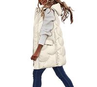 Shffuw Women's Long Hooded Quilted Gilets Zip Up Sleeveless Waistcoat Shiny Padded Winter Down Jacket with Metallic Finish Longline Body Warmer Thick Parka Tank Top Outwear Coat with Pockets