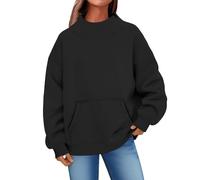 Shffuw Women's Mock Neck Oversized Sweatshirt Long Sleeve Pullover with Pocket, Soft Thermal Cozy Sweatshirts for Autum Winter Casual Fashionable Daily Wear Black