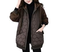 Shffuw Womens Patchwork Puffer Jacket, Demi Season Hooded Cotton Coat with Pockets, Zip Up Loose Fit Lightweight Overcoat for Commute and City Walking