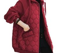 Shffuw Womens Patchwork Puffer Jacket, Demi Season Hooded Cotton Coat with Pockets, Zip Up Loose Fit Lightweight Overcoat for Commute and City Walking