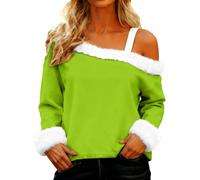 Shffuw Women's Solid Color Cotton Sweatshirt for Ladies Christmas Plush Collar Slanted Neck Faux Cotton Casual Pullover Cozy Soft Winter Wear Cute Stylish Elegant Top Womens Xmas T Shirts Green