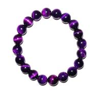 SHFJASBNUMG 10mm Purple Tigers Eye Bracelet for Women Men | Natural Protection Amethyst Color Throat Chakra Gemstone Crystal Jewelry | Beading Tool Kit - Fits for 7-8" Large Wrist | Boost Motivation