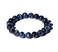 SHFJASBNUMG 12MM Blue Tigers Eye Mens Bracelet | Fits for About 8" Large Strong Wrist | Throat Chakra Gems | Birthstone for June | Bring Inner Calm & Love & Fortune | Stones of Motivation & Willpower