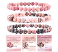 SHFJASBNUMG 3-Piece 6mm Natural Crystal Gemstone Stretch Bracelets Rhodochrosite, Pink Zebra, Pink Black Rhodonite Reiki Energy Healing Jewelry for Meditation,Yoga, Unisex