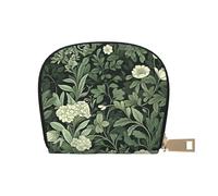 SHFJASBNUMG Botanical Leather Bag White Flowers Wallet Green Floral Card Pack Outdoor Adventurers - Durable Card case for Trails 9X11CM