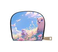 SHFJASBNUMG Flower Leather Bag Bear Wallet Cartoon Card Pack Outdoor Adventurers - Durable Card case for Trails 9X11CM