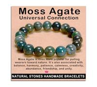 SHFJASBNUMG Gemstone Stretch Elastic Bracelet Crystal Healing Reiki Nature's Beauty and Spiritual Essence Unisex (8mm, Moss Agate (Universal Connection))