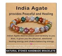 SHFJASBNUMG Gemstone Stretch Elastic Bracelet Crystal Healing Reiki Nature's Beauty and Spiritual Essence Unisex (10mm, Indian Agate)