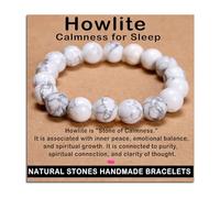 SHFJASBNUMG Gemstone Stretch Elastic Bracelet Crystal Healing Reiki Nature's Beauty and Spiritual Essence Unisex (10mm, Howlite (Calmness for Sleep))