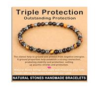 SHFJASBNUMG Gemstone Stretch Elastic Bracelet Crystal Healing Reiki Nature's Beauty and Spiritual Essence Unisex (6mm, Triple Protection (Strong Protect))