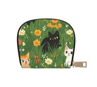 SHFJASBNUMG Green Leather Bag Cute Plant Wallet Kawaii Black Cat Card Pack Outdoor Adventurers - Durable Card case for Trails 9X11CM